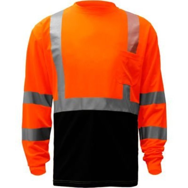 Gss Safety GSS Safety 5114, Class 3, Microfiber Birdseye Long Sleeve T-Shirt W/ Black Bottom, Orange, 4XL 5114-4XL